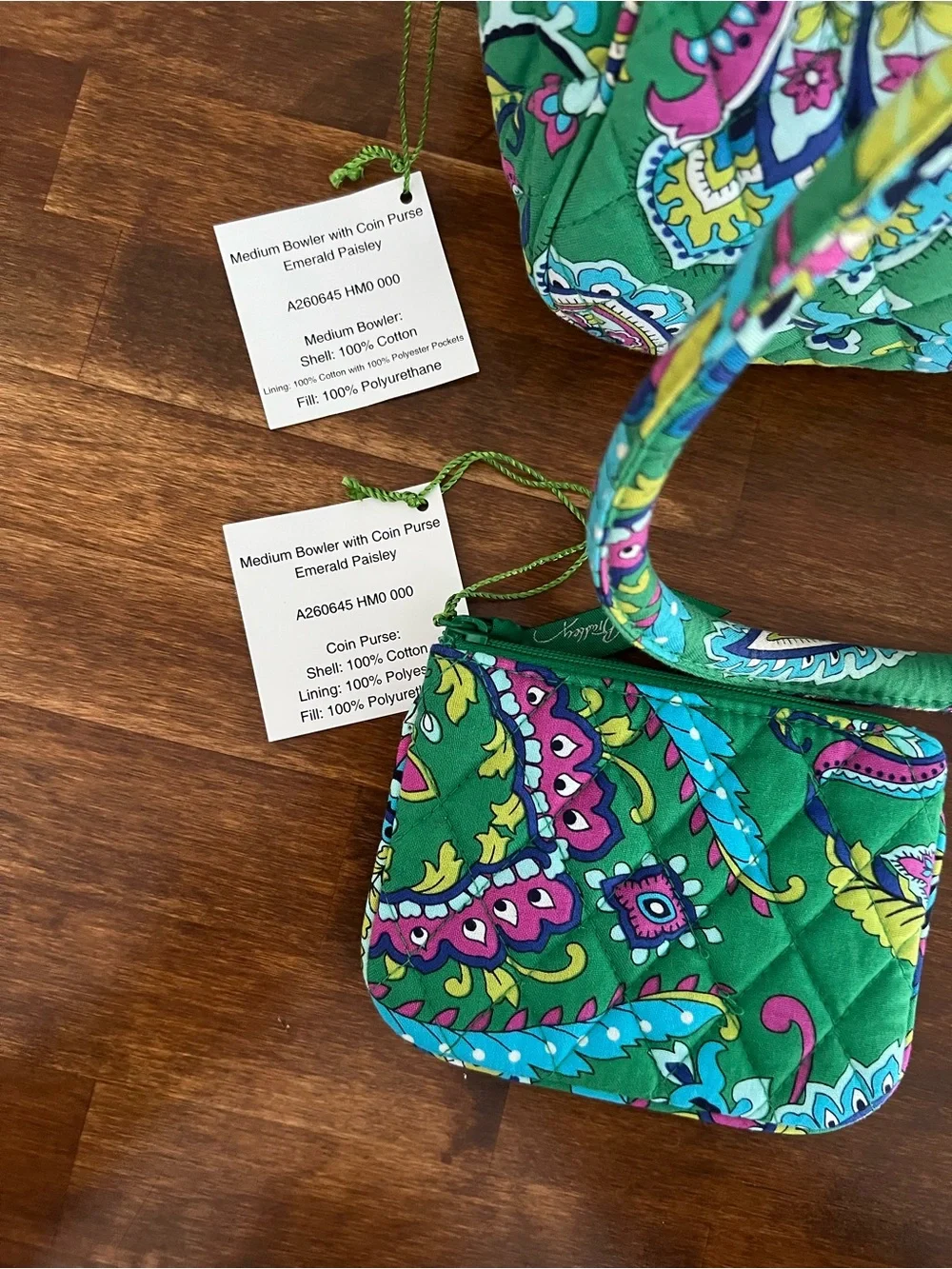 Vera Bradley Emerald Paisley “Medium Bowler” Bag & Coin Purse